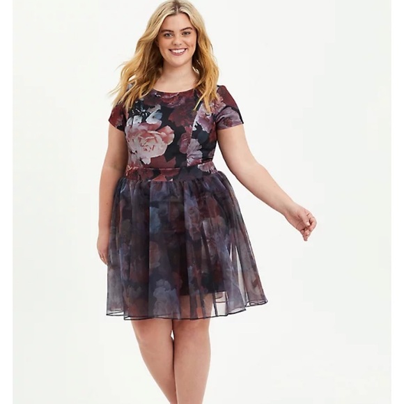 Torrid Size 2 Floral Convertible Organza Scuba Skater 2 Piece Dress Set NWT - Picture 2 of 9